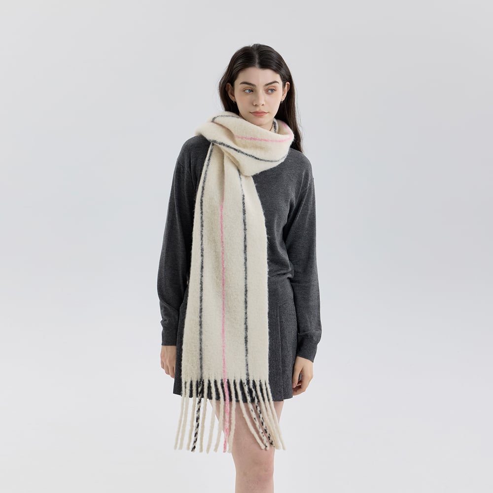 1 Piece Wool & Polyester Tassel Color-blocked Winter Scarf Picture3