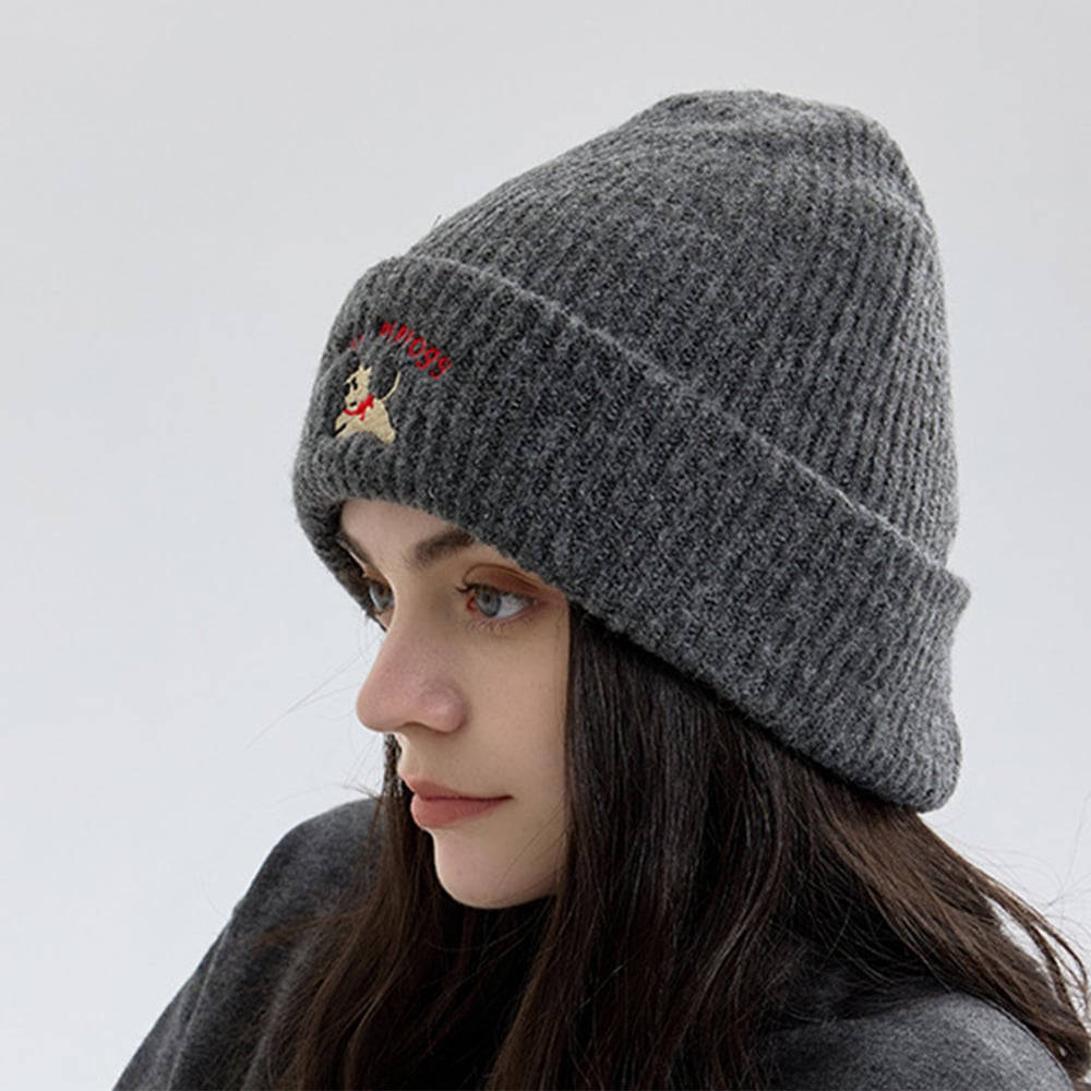 1 Piece Cute Embroidered Dog Rayon Knitted Hat Picture3