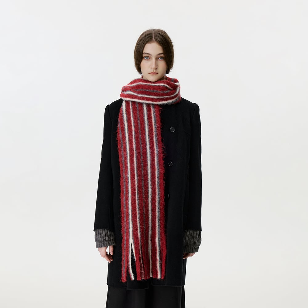 1 Piece Wool & Polyester Tassel Color-blocked Striated Winter Scarf Picture9