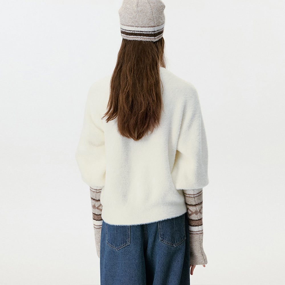 Ärmelüberzüge und Strickmütze aus Rayon mit Retro-Patchwork-Streifen Bild5