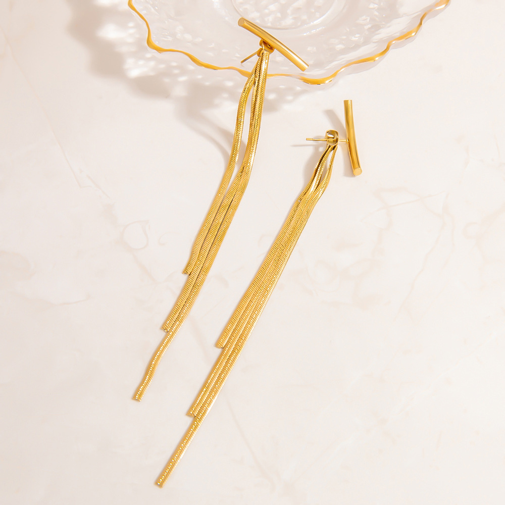 Elegant Tassel Stainless Steel Gold Color Dangle Earrings Picture6