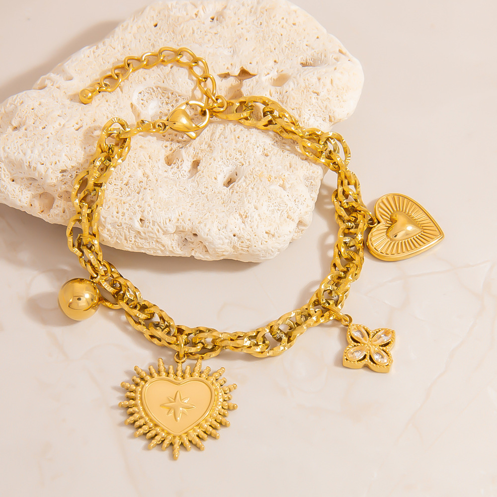 Sevimli Okyanus Paslanmaz Çelik Altın Renkli Charm Bilezikler Resim5