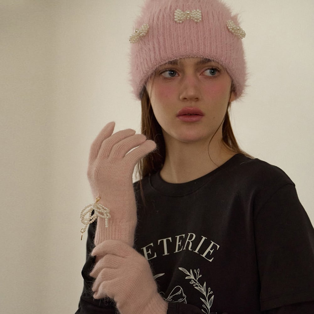 1 Piece Sweet Bow Knot Nylon Plush Knitted Hat Picture2