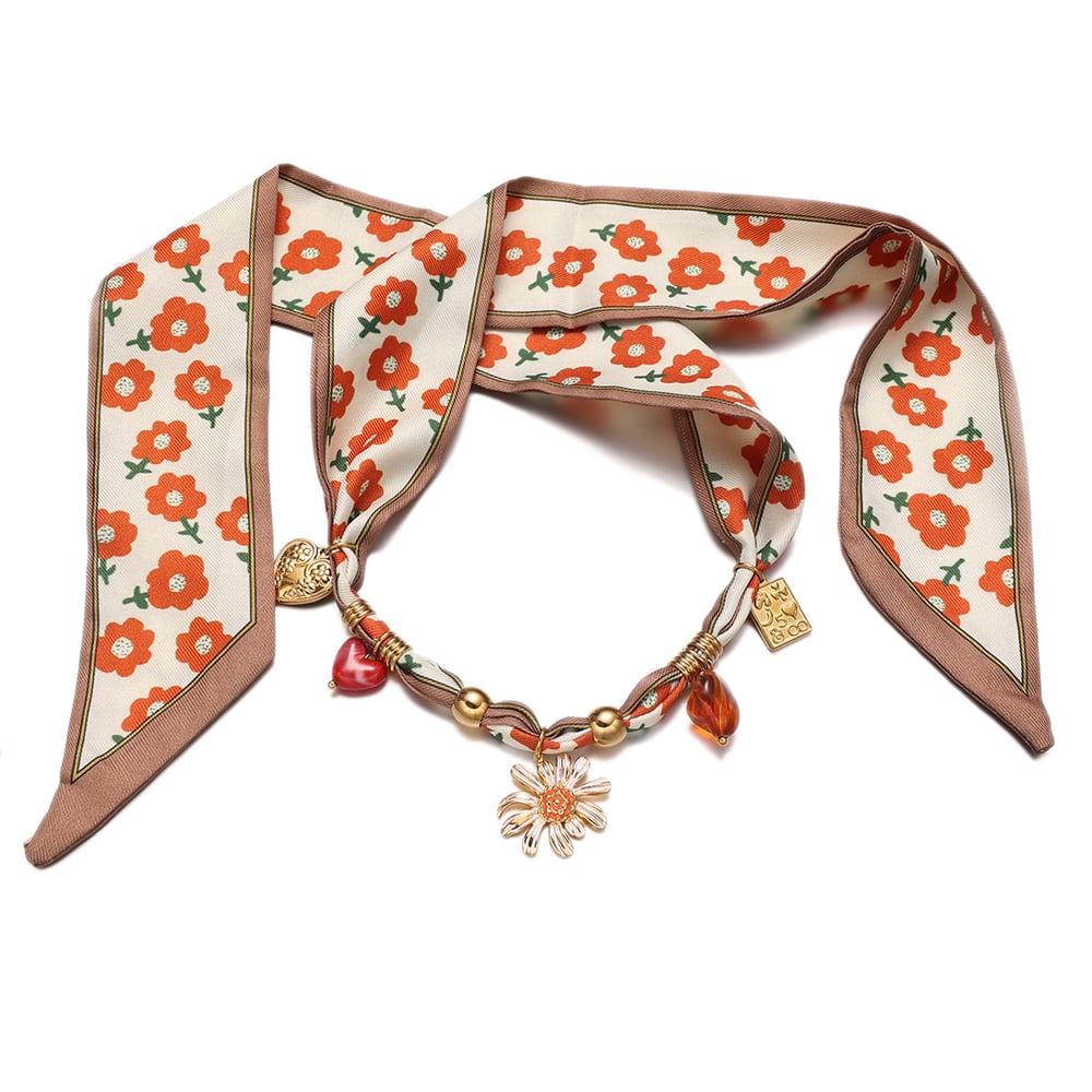 1 Parça Çiçek Paslanmaz Çelik Altın Rengi Kumaş Kolye Resim5