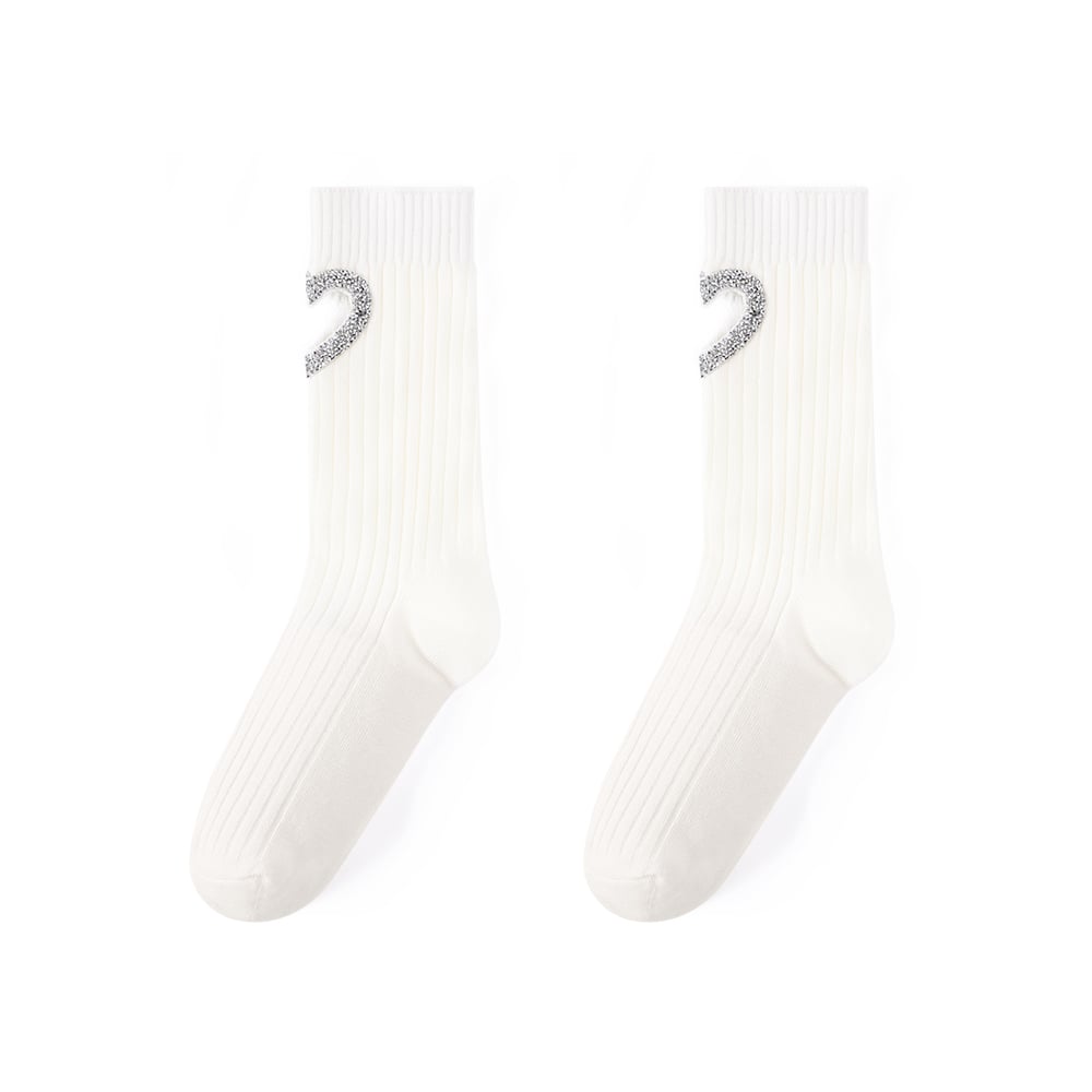 Leichte, luxuriöse Damensocken aus reiner Baumwolle mit Strassbesatz und hohlem Herz