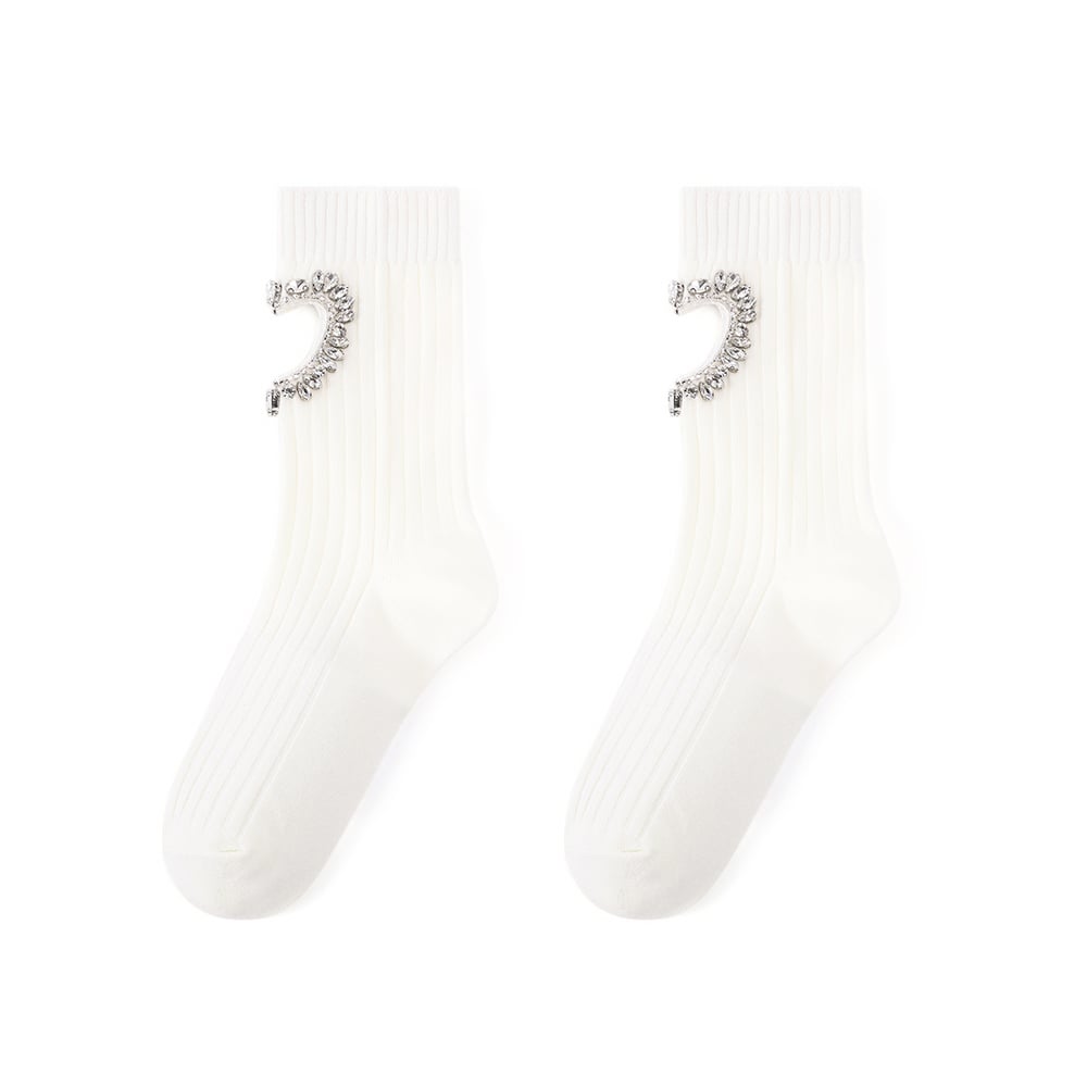 Leichte, luxuriöse Damensocken aus reiner Baumwolle mit Strassbesatz und hohlem Herz