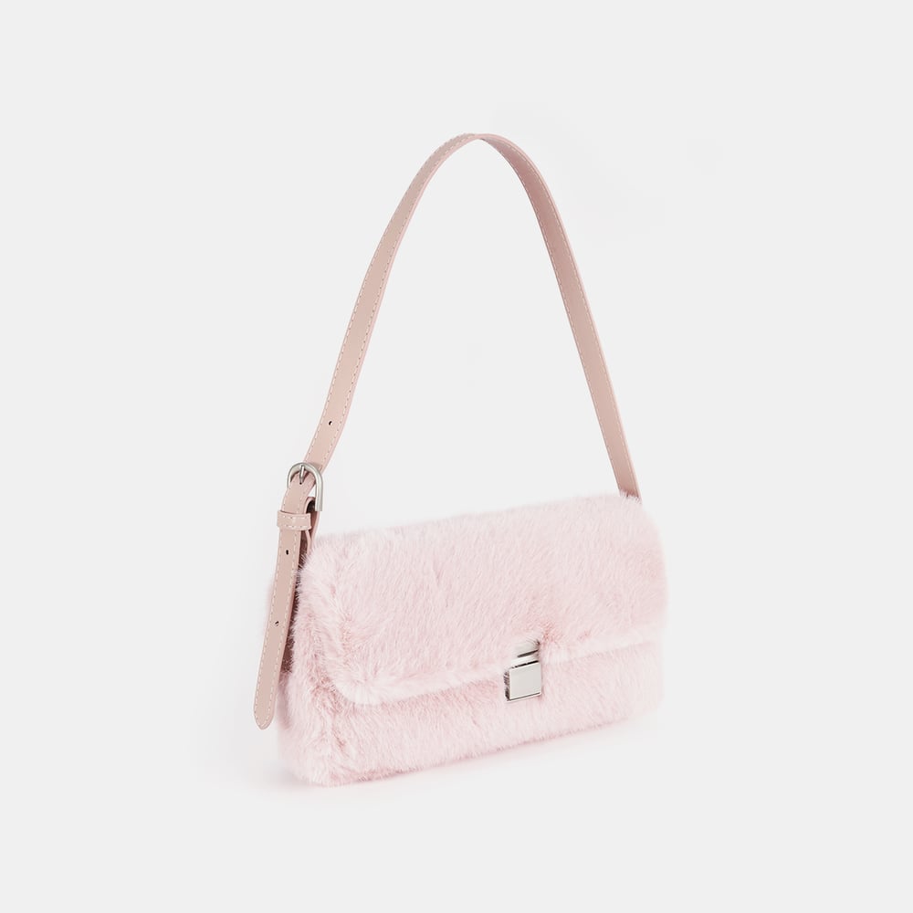 1 Piece Furry Elegant Square Buckle  Solid  Women's Shoulder Bags Picture4