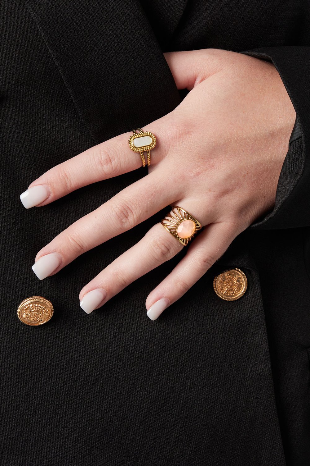 Anello a strisce graziose con pietra - Colore oro/verde h5Immagine3