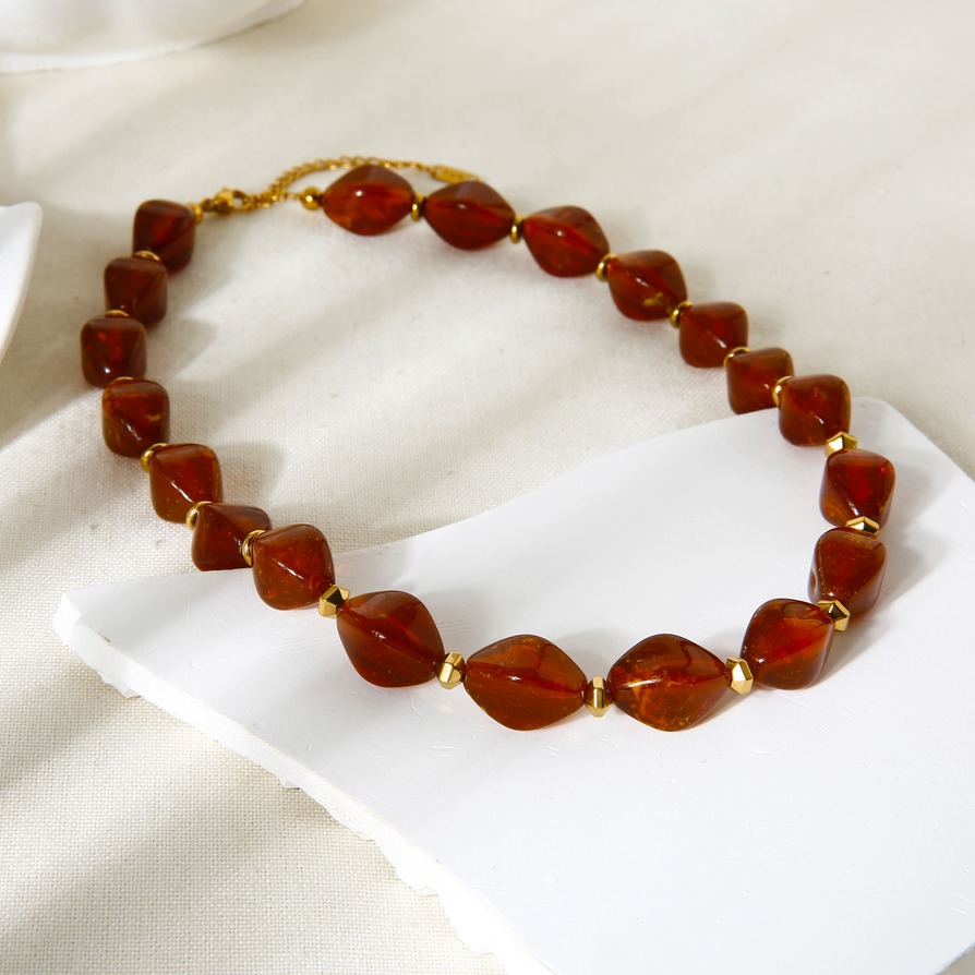 1 Piece Acrylic Irregular Beads Hematite Gold Color Necklace Picture5