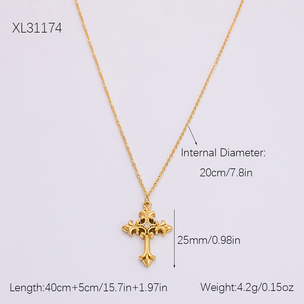 1 piece classic series daily cross stainless steel  gold color plated artificial pearl women's pendant necklaces