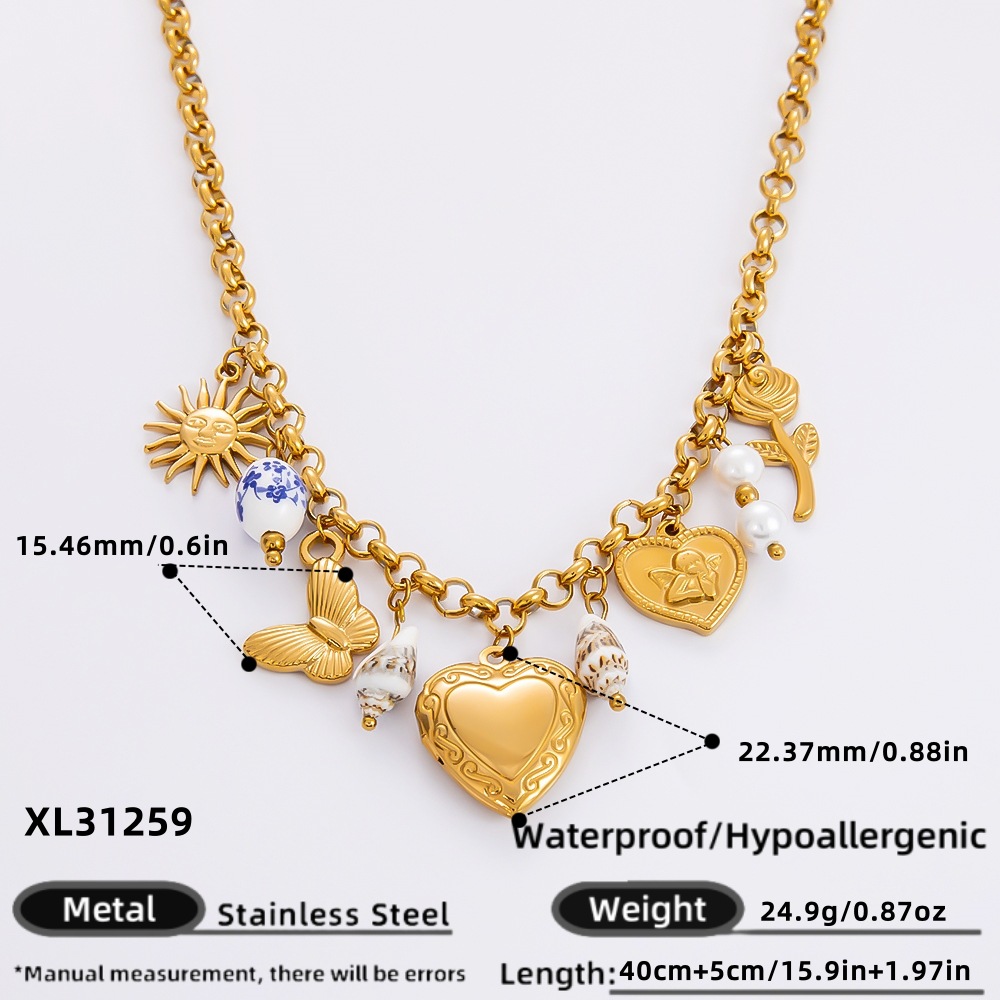 1 piece luxurious series cute heart stainless steel  gold color plated shell women's pendant necklaces