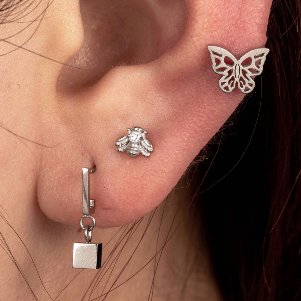 1 Piece Simple Series Simple Geometric Titanium Steel No Plating Material Zircon Women Stud Earrings Picture2