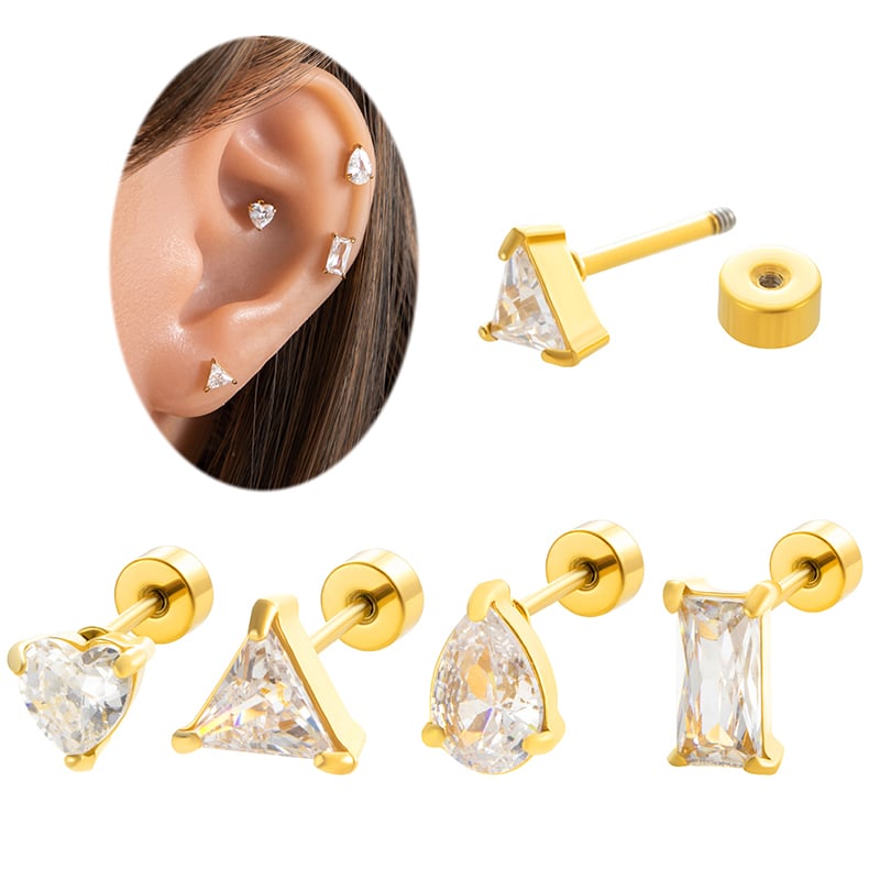 1 Piece Simple Series Classic Geometric Titanium Steel No Plating Material Zircon Women Stud Earrings Picture2
