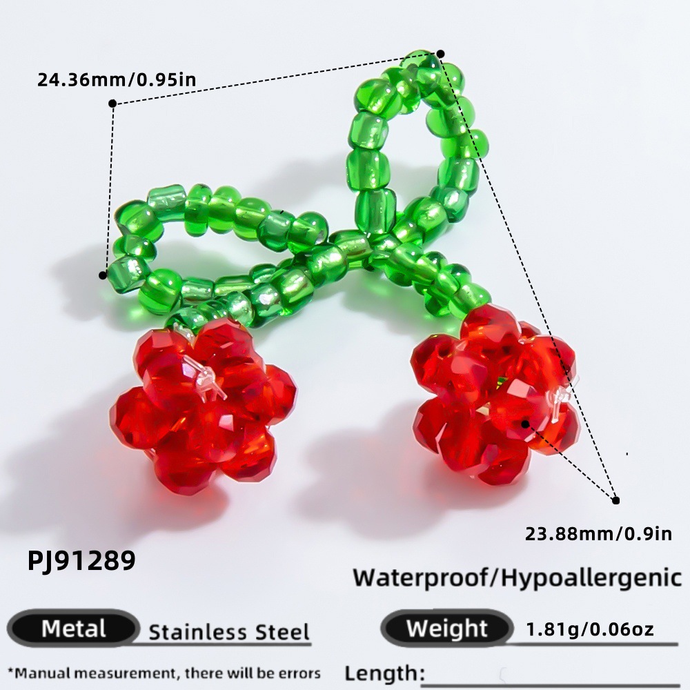 1 Pair Romantic Series Sweet Cherry Glass Woven DIY Women's Pendants
