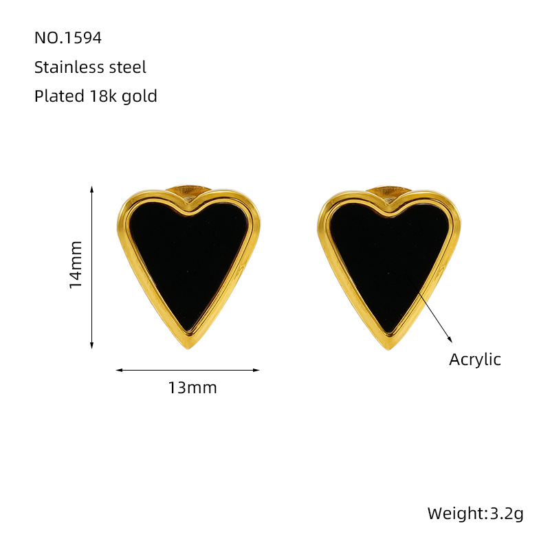 1 pair simple series classic heart stainless steel  gold plated women stud earrings