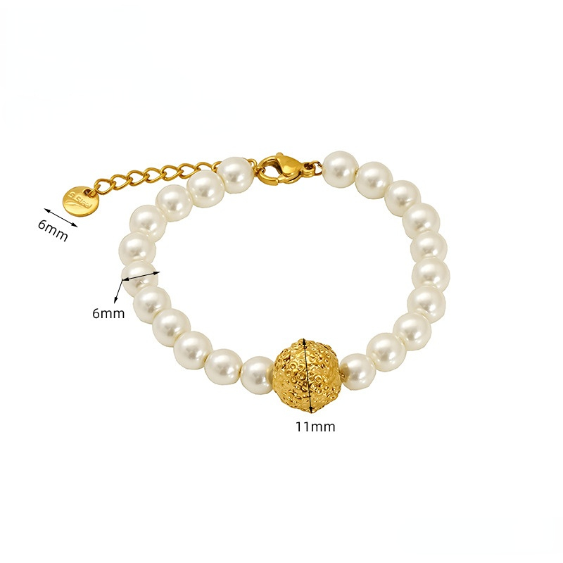 1 Stück Simple Series Edelstahl Goldfarben plattierte Perlenarmbänder für Damen h5Bild2
