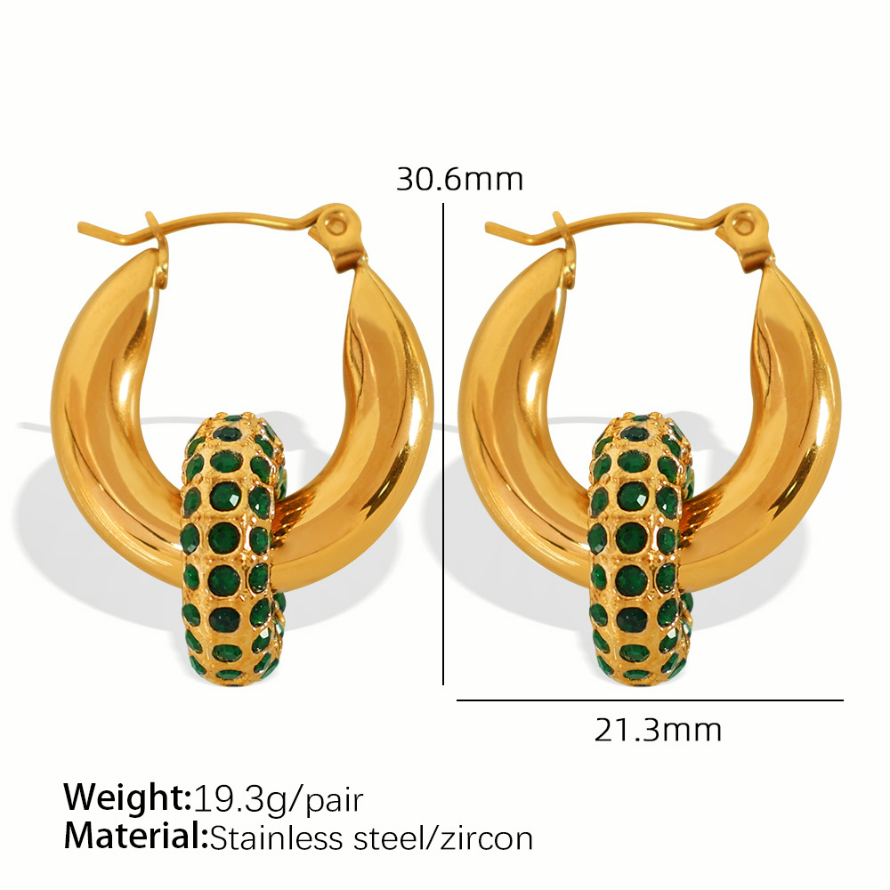 1 pair luxurious series retro geometric stainless steel  gold plated zircon women hoop earrings
