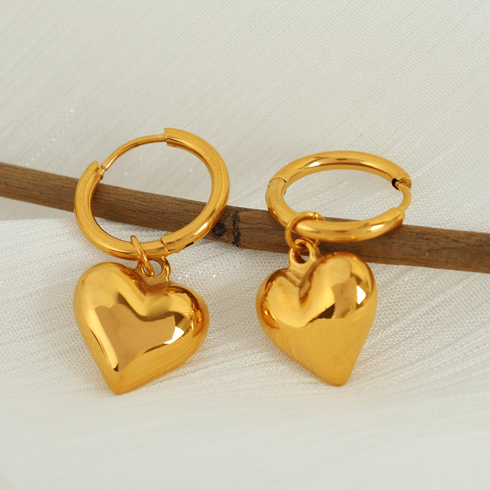 1 pair simple series simple heart stainless steel  gold plated women drop earrings 
