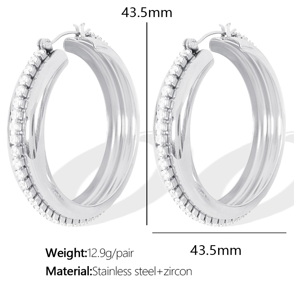 1 pair simple series classic solid color stainless steel  gold plated zircon women hoop earrings