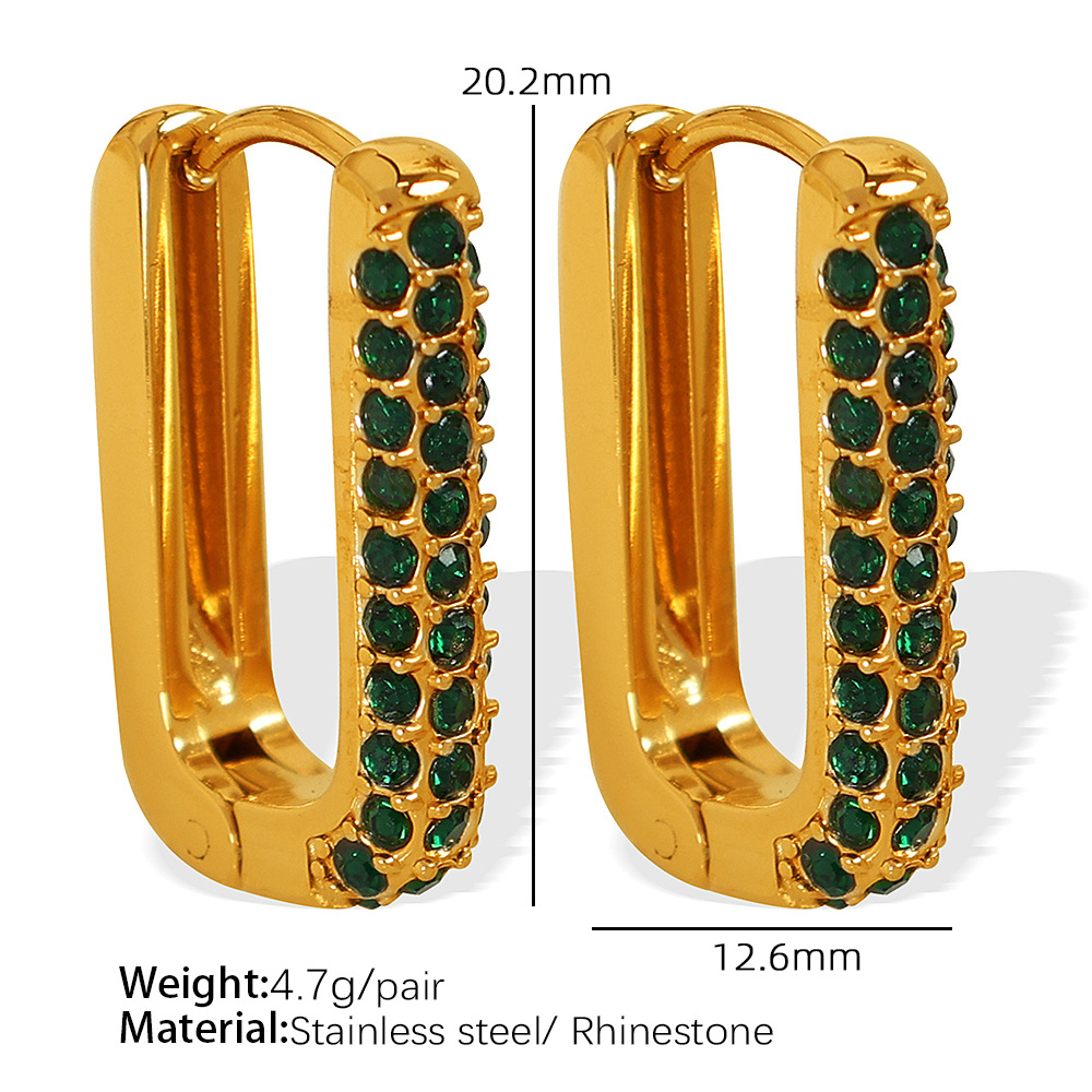 1 pair simple series classic geometric stainless steel  gold plated zircon women hoop earrings