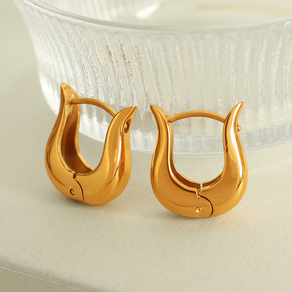 1 pair simple series simple geometric stainless steel  gold plated women hoop earrings
