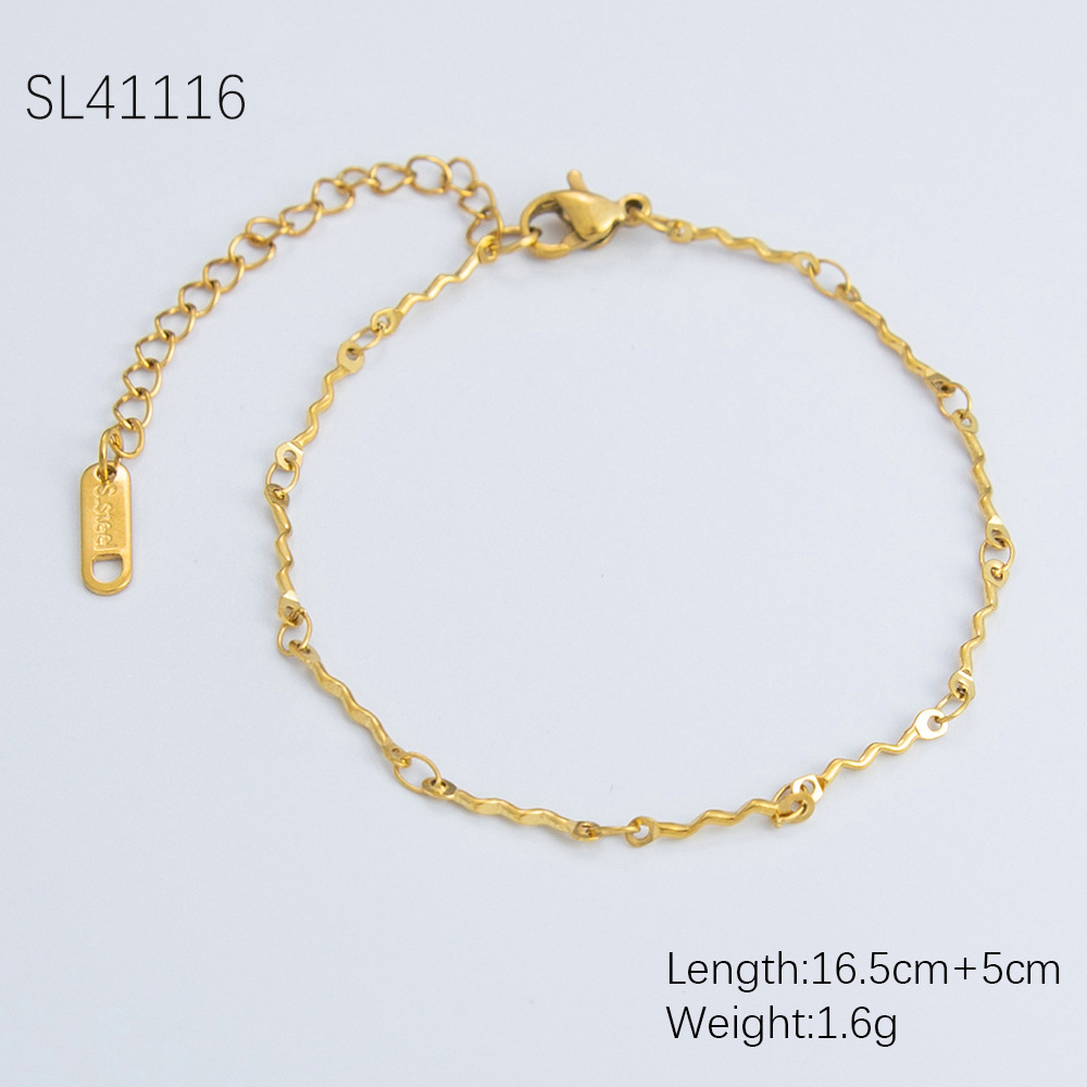 1 Piece Simple Series Daily Solid Color Stainless Steel Gold Color DIY Women's Chain Bracelets
