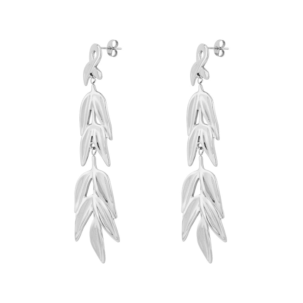 1 Pair Classic Series Natural Leaves Tassels Titanium Steel Gold Color Women's Drop Earrings
