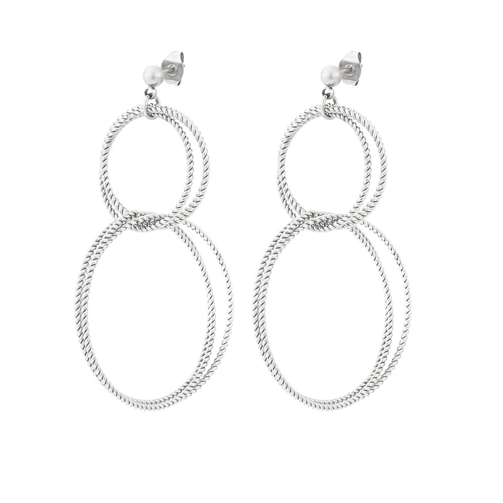 1 Pair Delicate Series Classic Double-layer Circle Titanium Steel Gold Color Women's Drop Earrings 