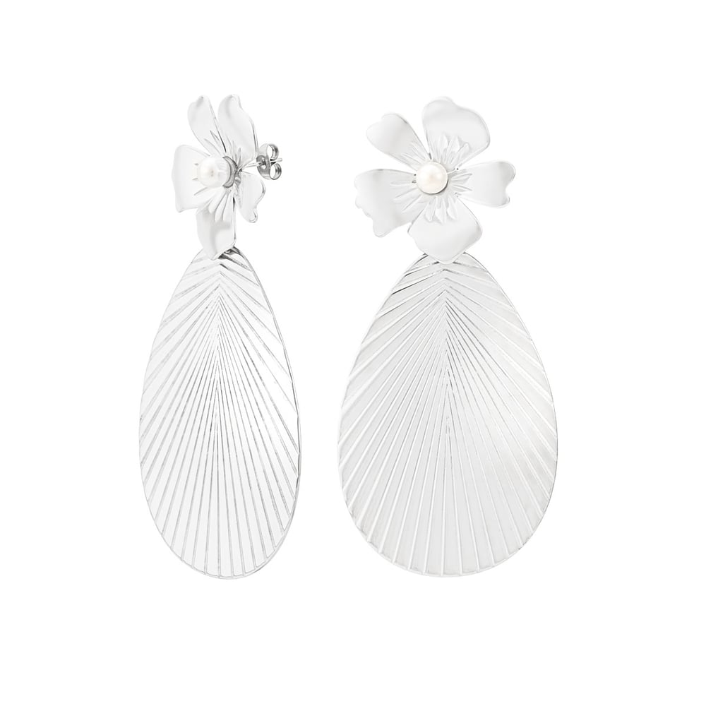 1 Pair Lustrous Series Elegant Flower Droplet Shape Titanium Steel Gold Color Women's Drop Earrings