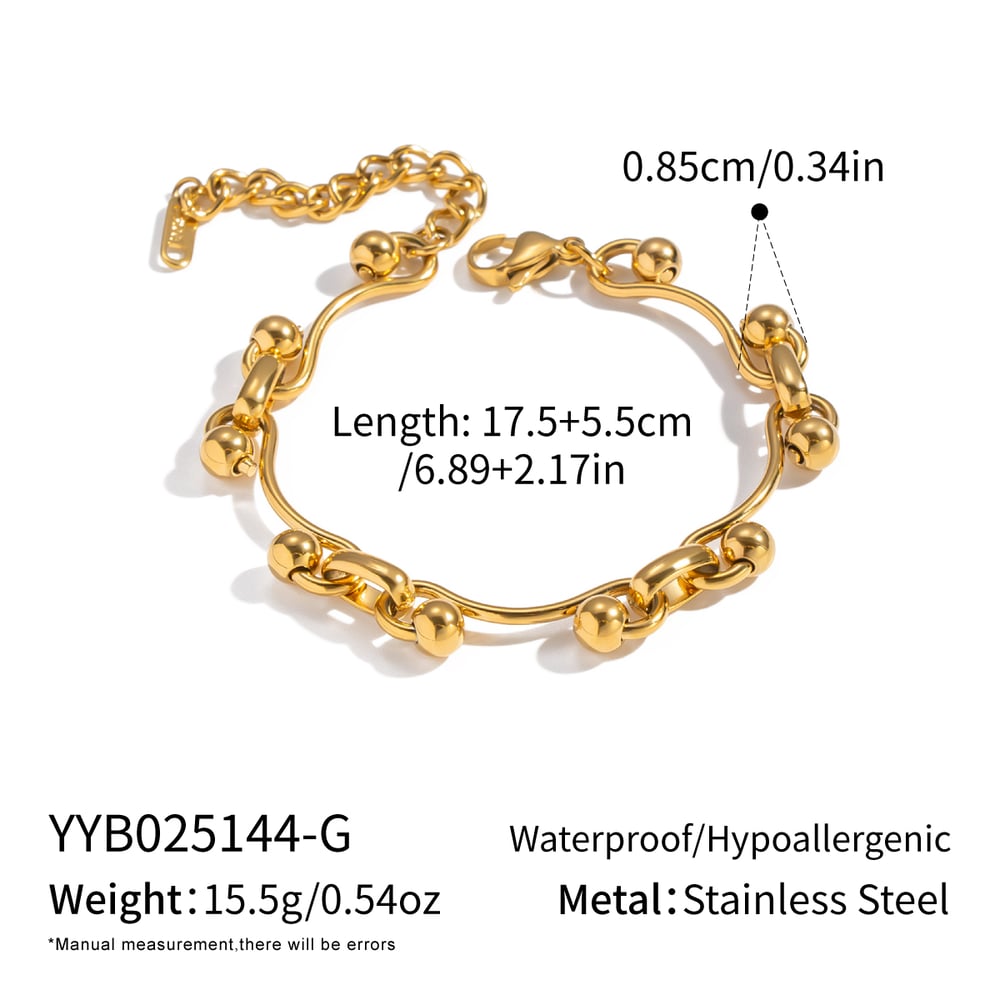 Bracelet à maillons ronds de forme irrégulière en acier inoxydable doré