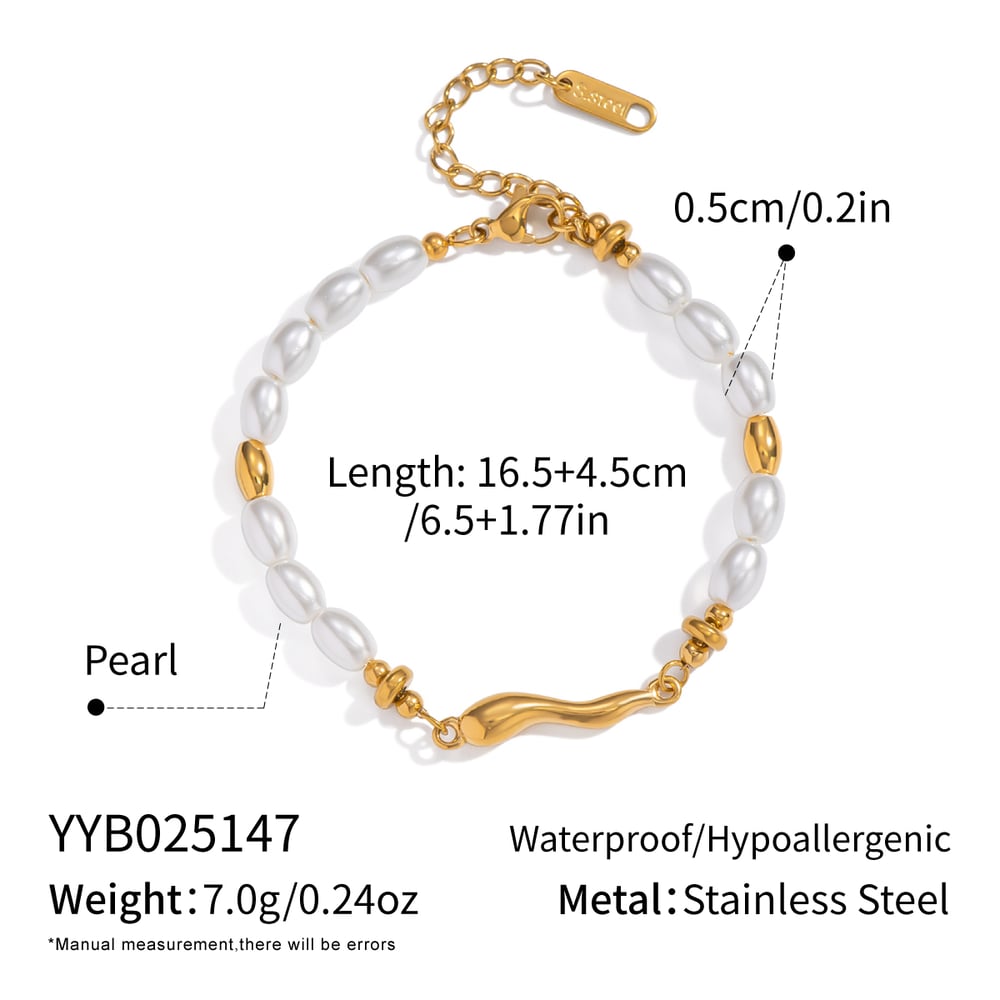 Bracelet en acier inoxydable doré avec perles (1 pièce)