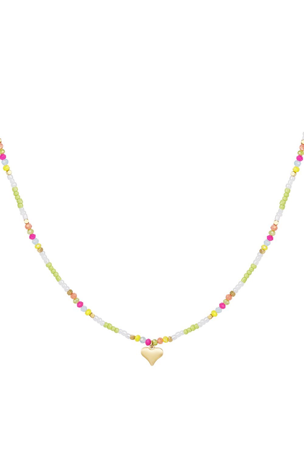 Colorful beaded necklace with heart charm - fuchsia/multi