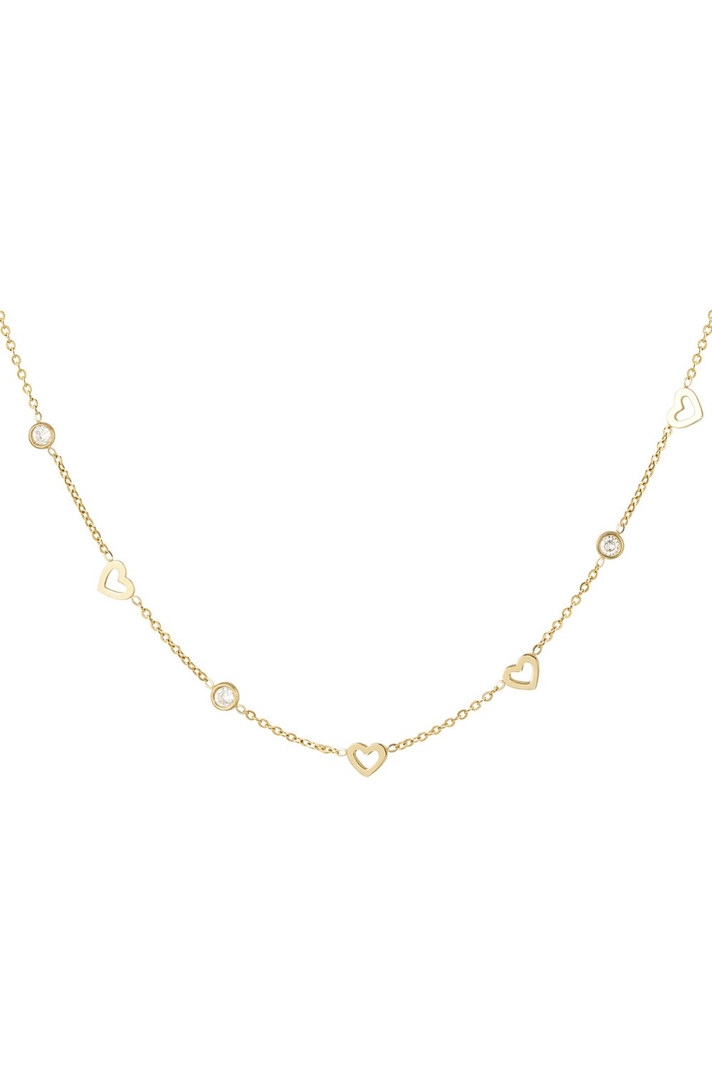 Necklace with heart and diamond charms - stainless steel   (Pack with plastic bag)