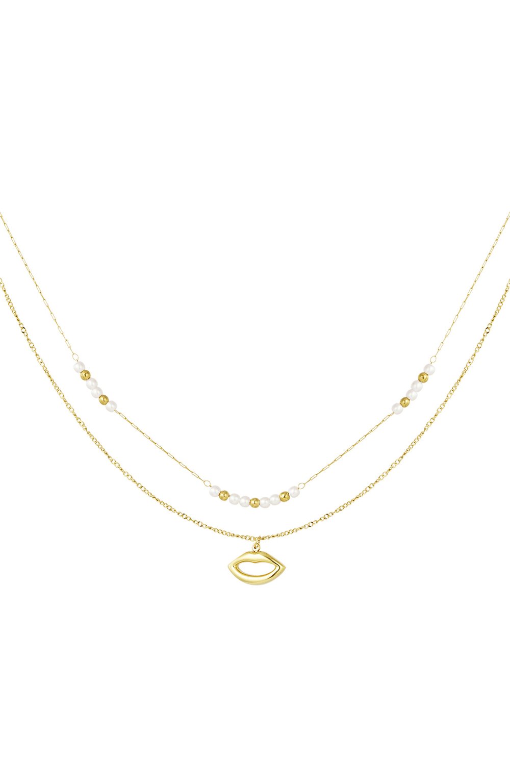 double necklace kiss with pearl