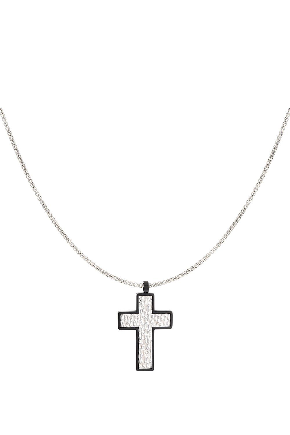 Necklace with structured charm cross - Silver Color color