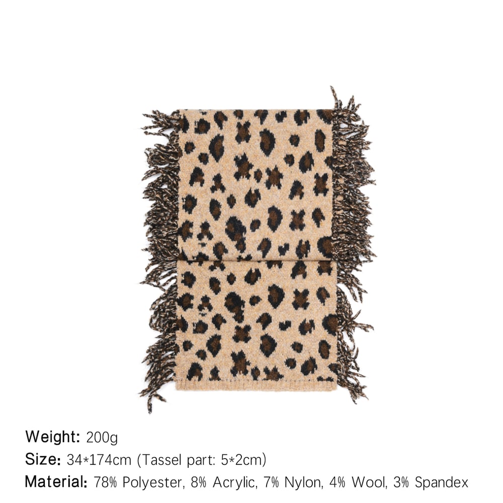 1 Piece Leopard Print Tassels Wool Women's Winter Scarves h5Picture2