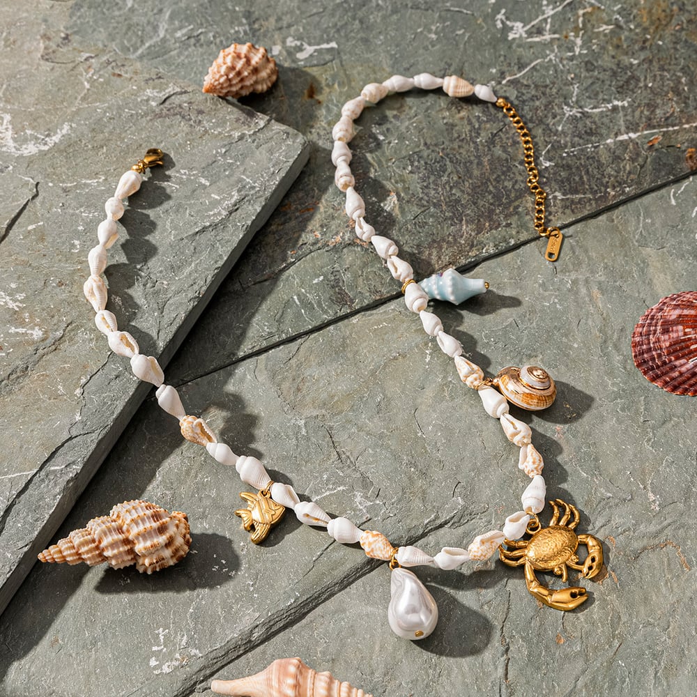 1 Stück Halsketten mit Muschelperlen aus Edelstahl in Goldfarbe h5Bild4