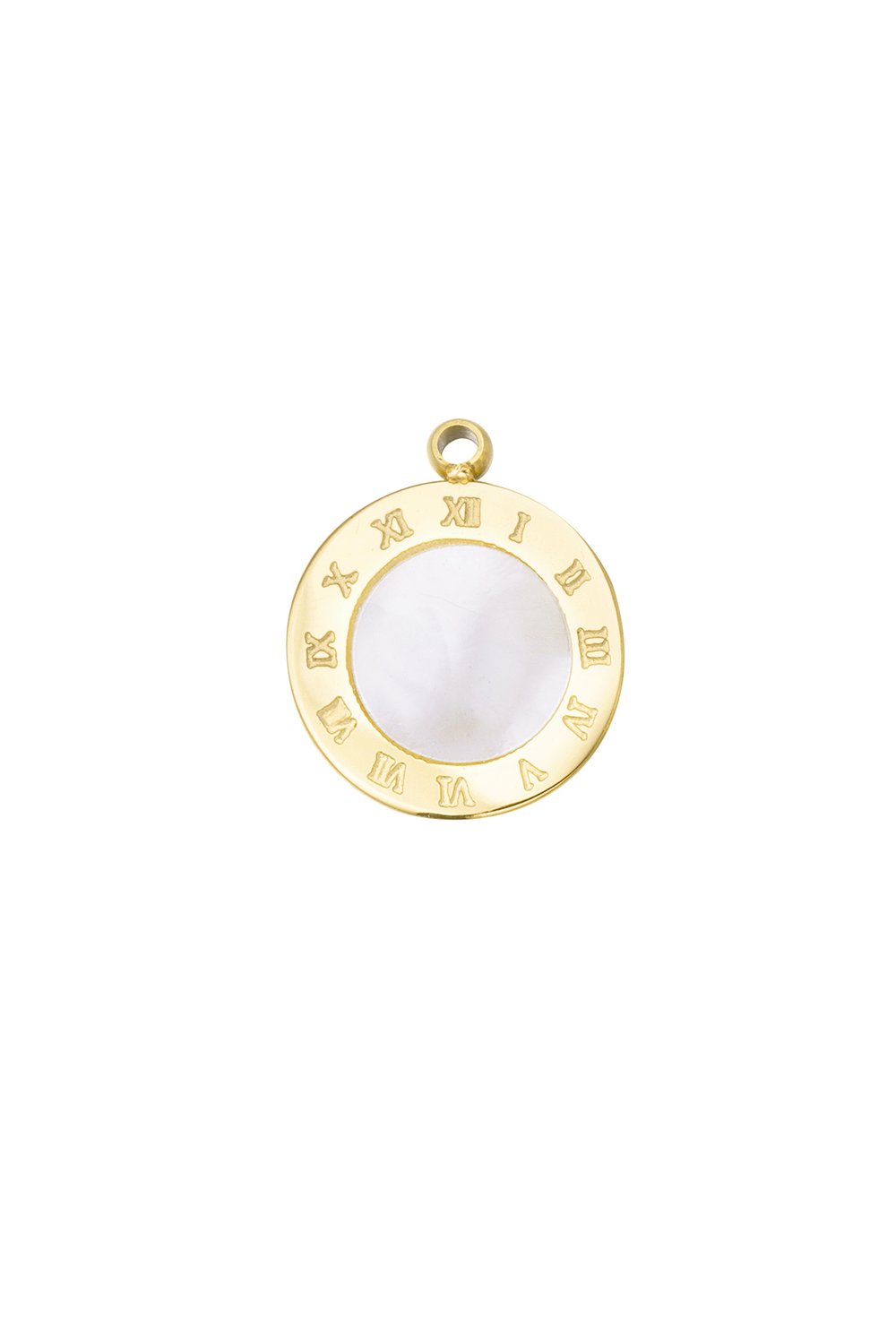 Charm round latin numbers - Gold color/white 