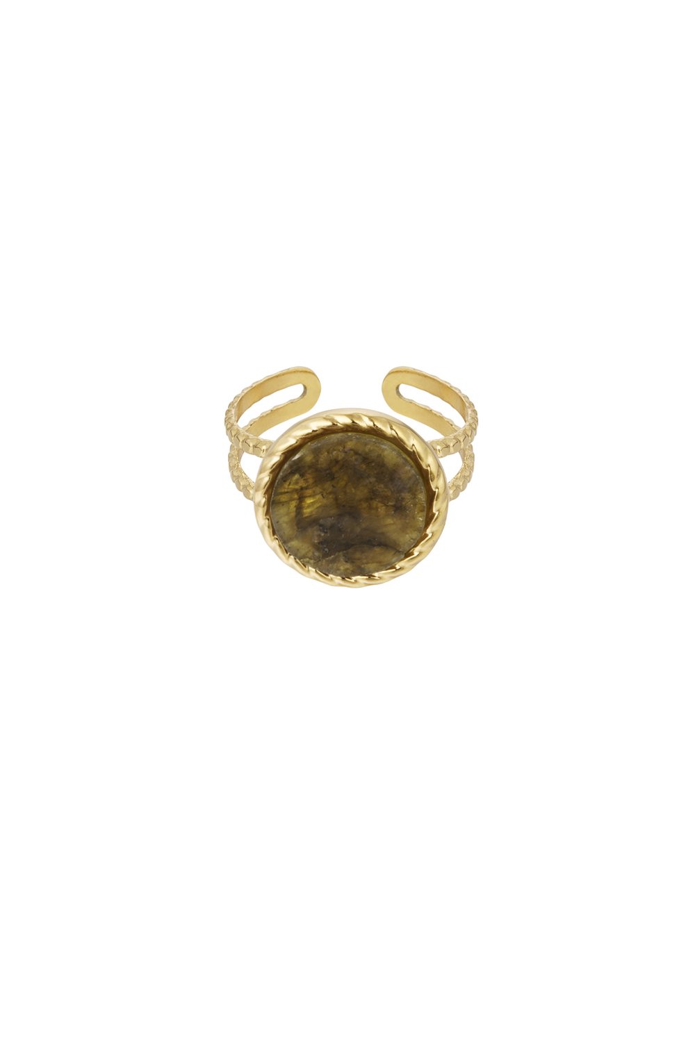 Ring round stone - Gold color/beige 