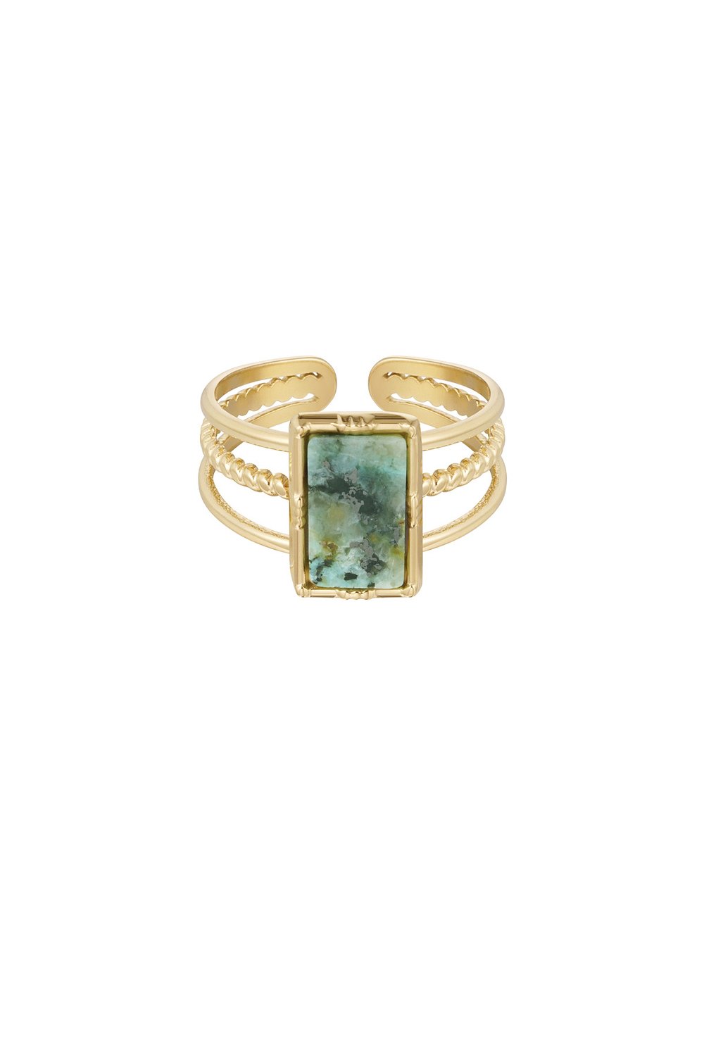 Ring three-layer rectangular stone - Gold color/fuchsia