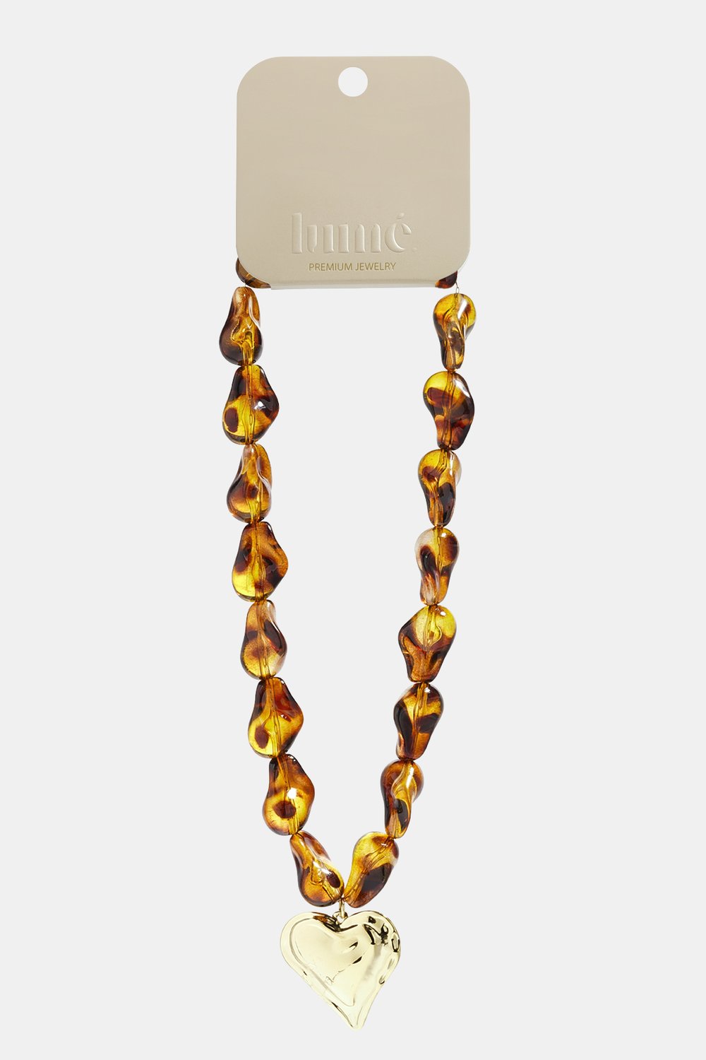 Beaded necklace with naturally shaped beads and a hanging heart h5Picture5