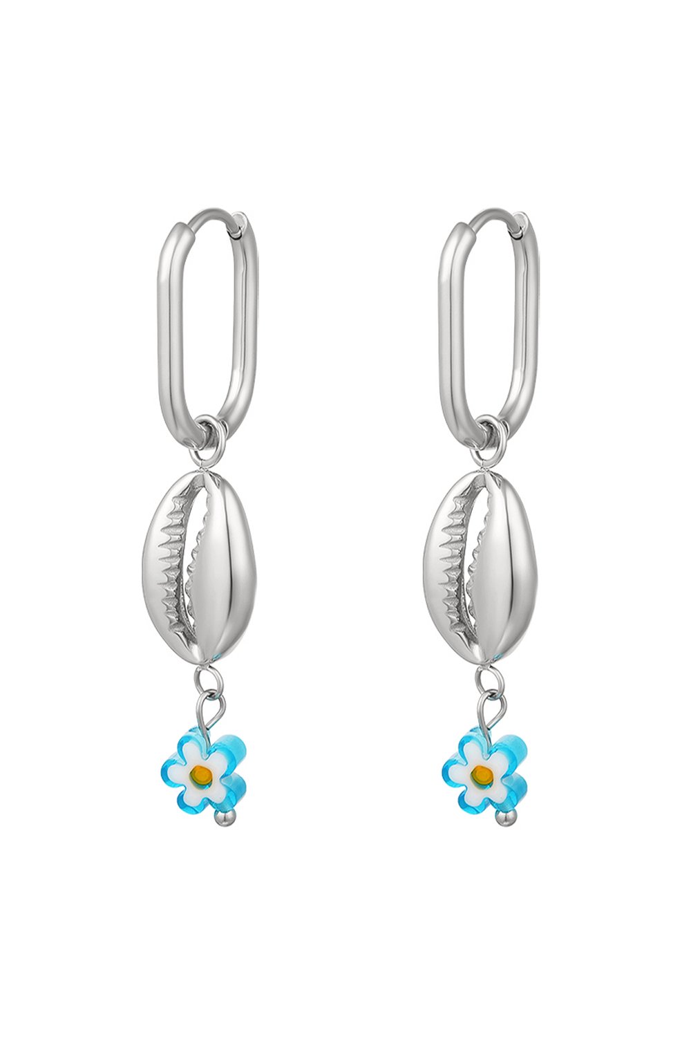 Blue daisy earrings - Beach collection Gold Color Stainless Steel