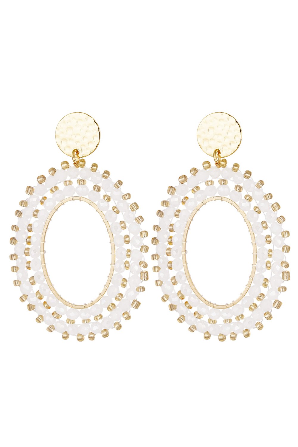 Earrings double beads - white Copper