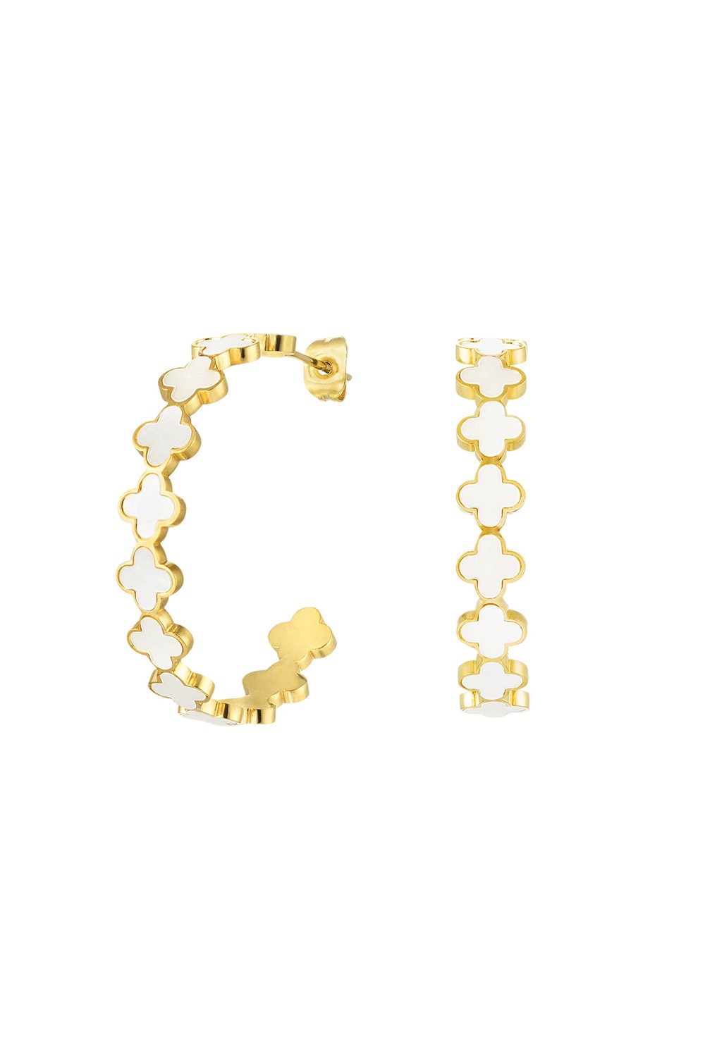 Ear studs clover - Silver color/white Stainless Steel 