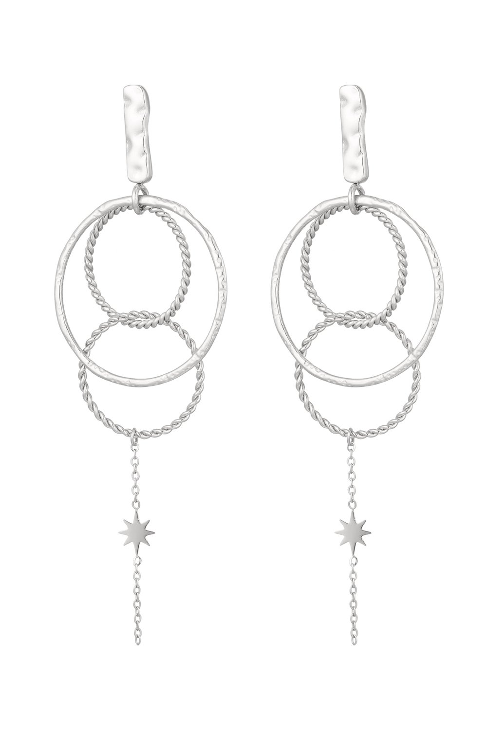 Earrings circles with chain - Silver Color color
