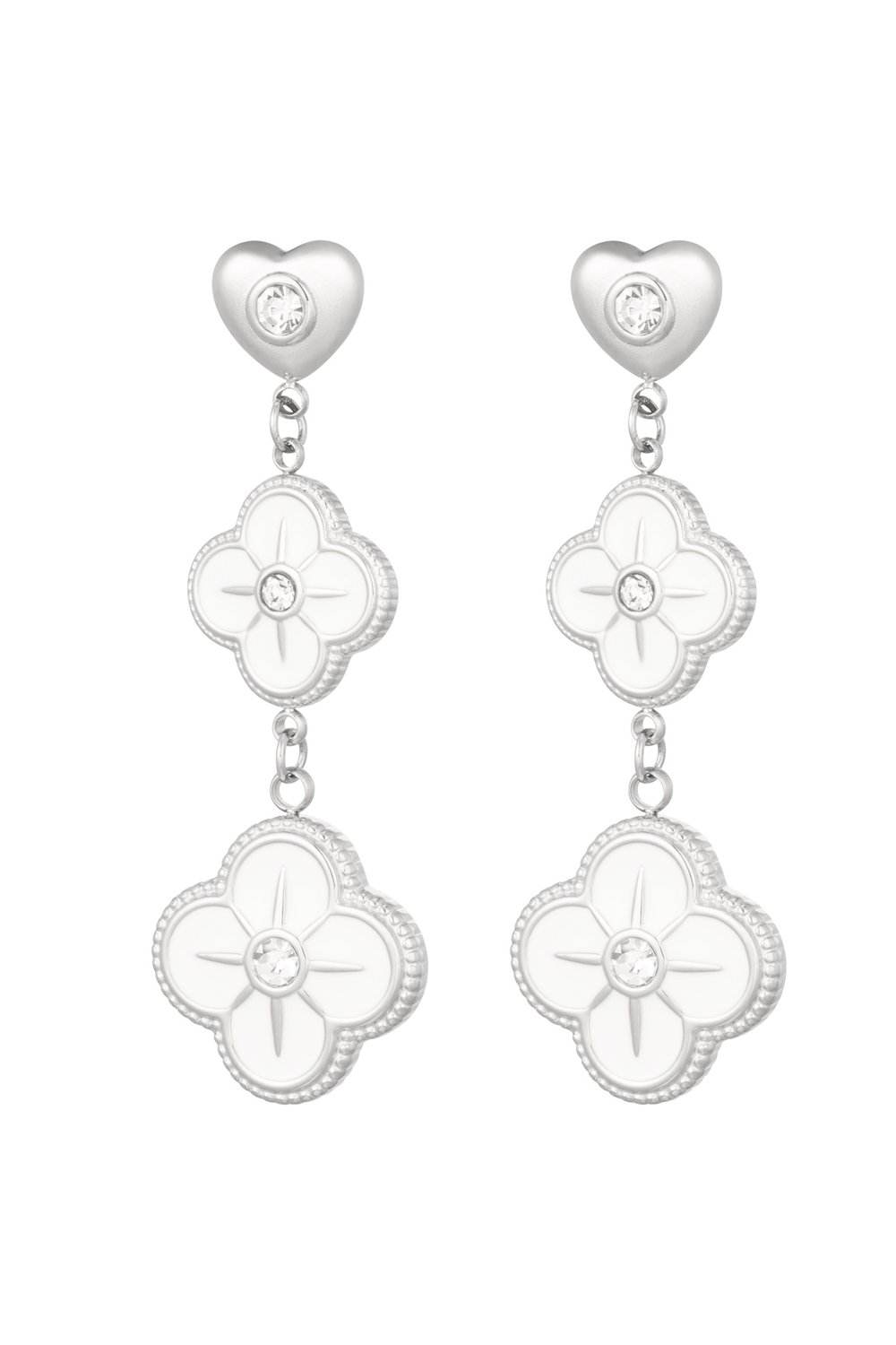 Earrings flower garland - Silver color/white