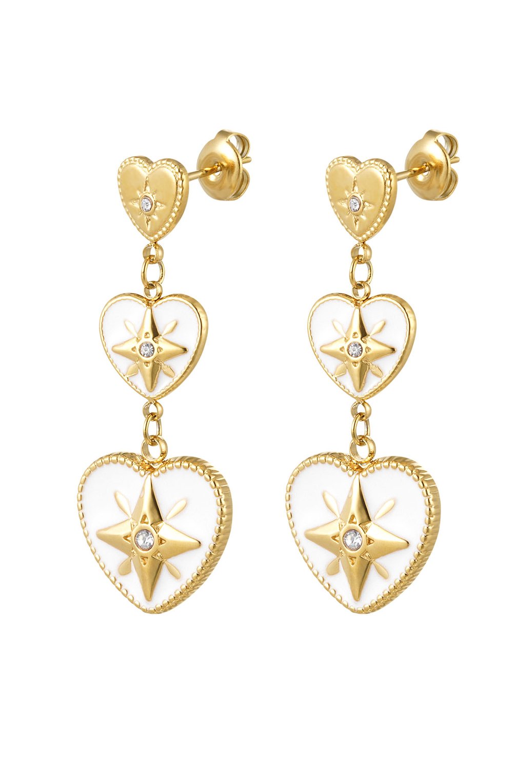 Ring three hearts in a row - Gold color/white (Pack with plastic bag) 