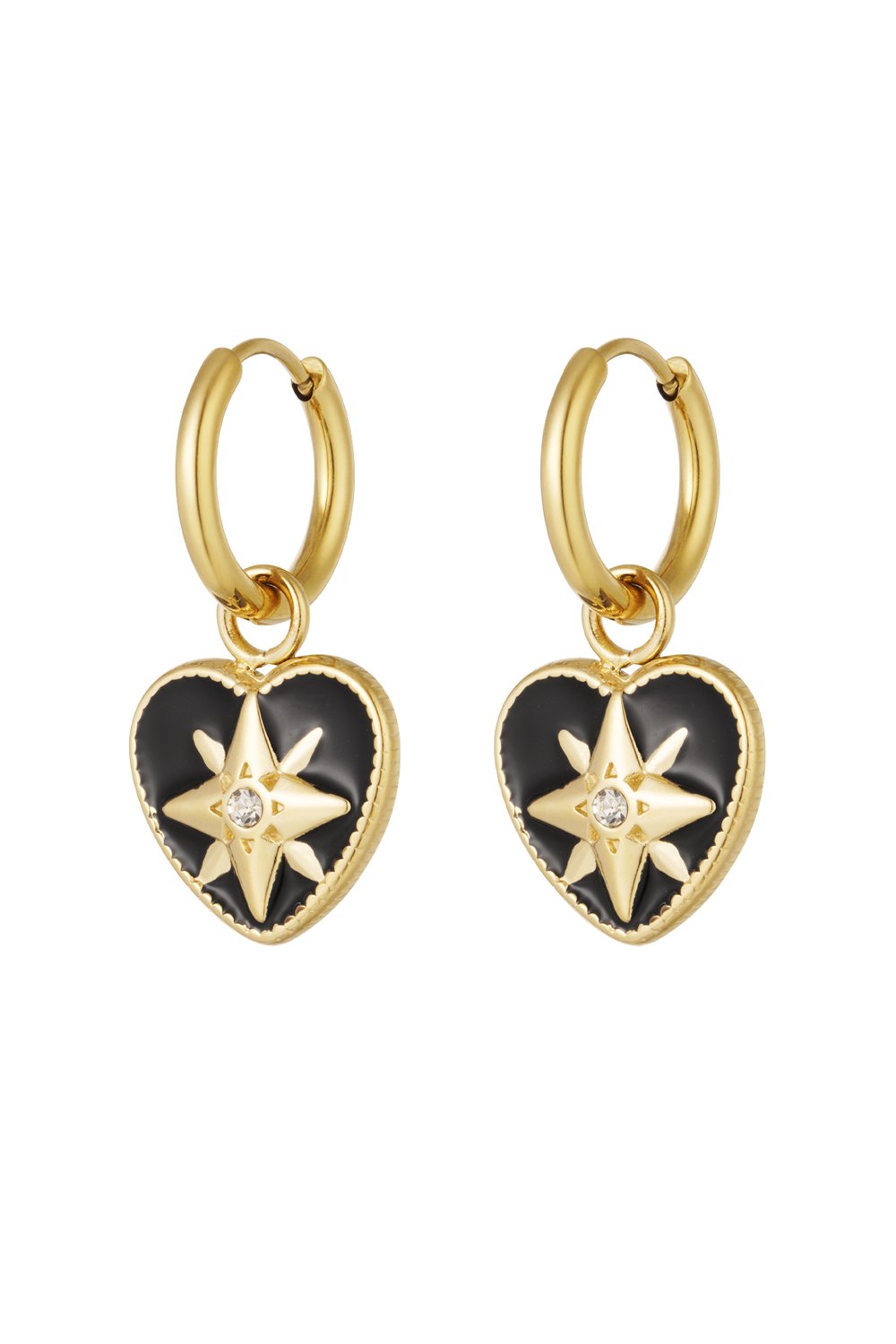 Earrings colored heart with star - Gold color/white