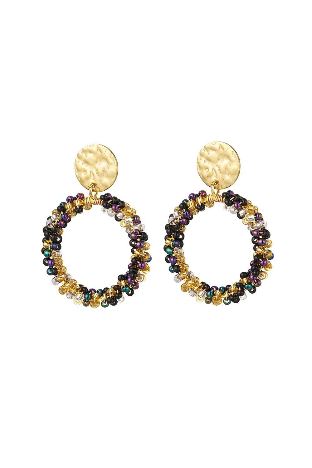 Earrings happy beads - black/Gold color Stainless Steel 