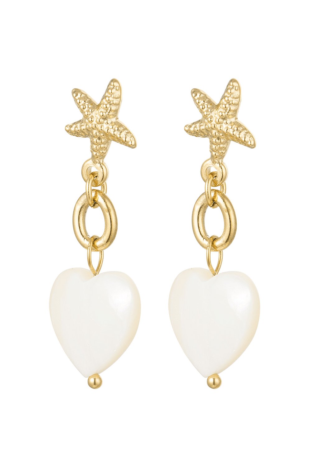 Earrings starfish with heart - Gold Color Stainless Steel 